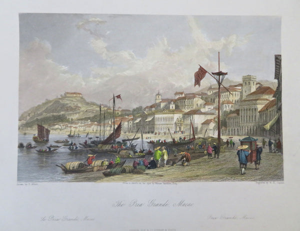 Macao China Harbor View Pria Grande c. 1850 Capone engraved print
