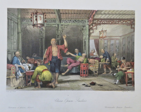 Chinese Opium Den Smoking Pipes c. 1850 Paterson engraved print