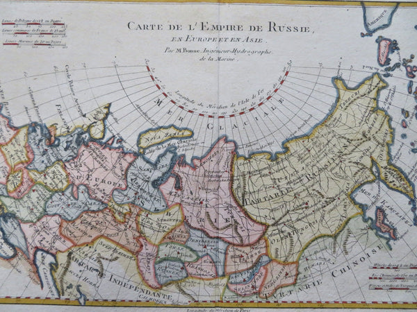 Russian Empire Muscovy Novgorod Perm Siberia Kamchatka Poland c. 1780 Bonne map