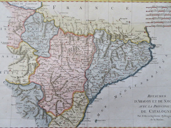 Kingdoms of Aragon & Navarre Catalonia Barcelona Pamplona c. 1780 Bonne map