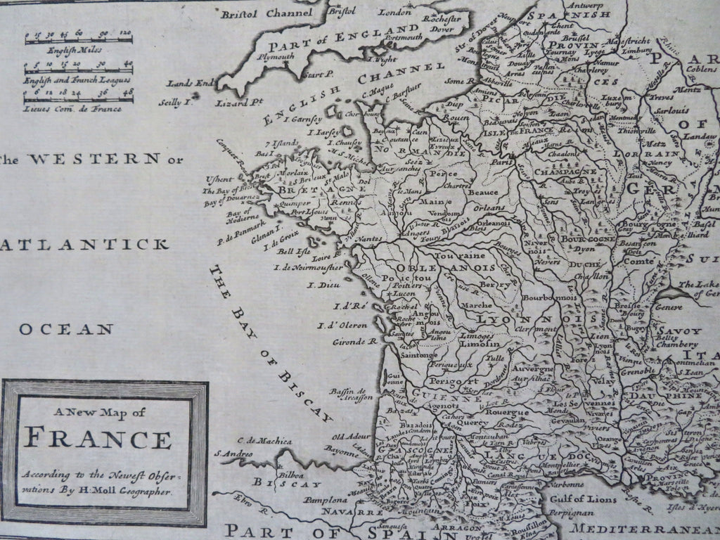 France Paris Orleans Bordeaux Dijon Toulouse 1745 H. Moll engraved map