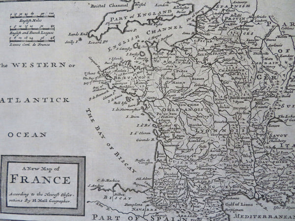 France Paris Orleans Bordeaux Dijon Toulouse 1745 H. Moll engraved map