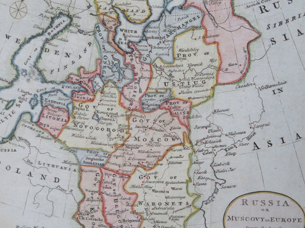 Russian Empire Muscovy Finland Novgorod Moscow 1788 Kitchin hand color map