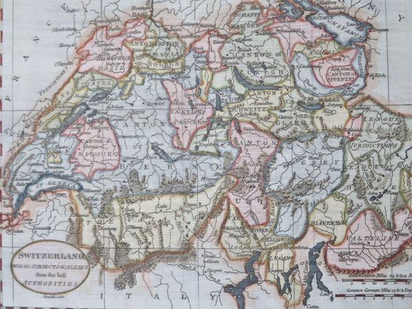 Switzerland Zurich Geneva Bern Basel 1796 Doolittle engraved map w/ hand color