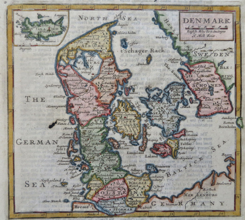 Kingdom of Denmark Fyn Jylland Sjaelland Scania Copenhagen 1709 Moll map