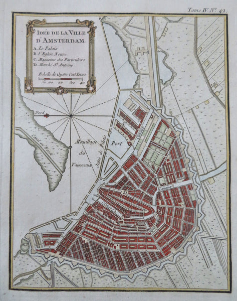Amsterdam Holland Netherlands City Plan Canal Fort Harbor c. 1780 engraved map
