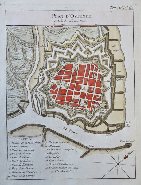 Oostende Belgium Low Countries City Plan Fortifications c. 1750 engraved map