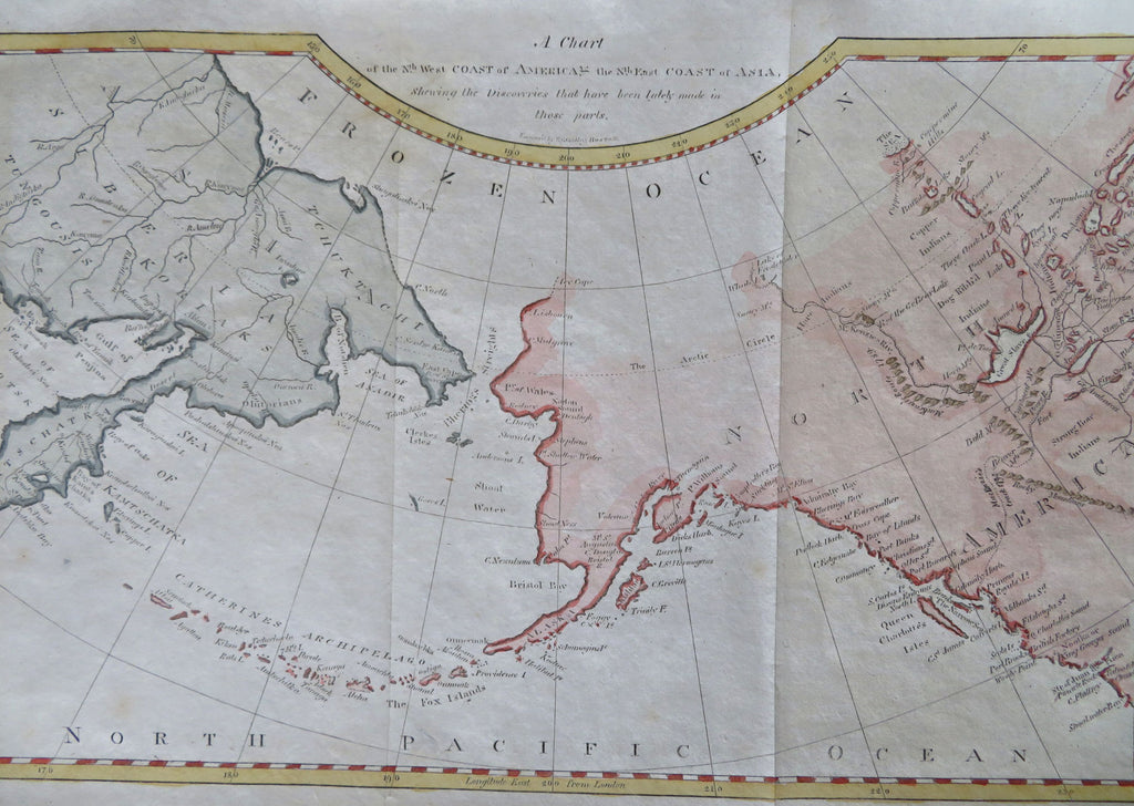 Alaska new Discoveries Aleutian Islands Russia Canada 1804 Gridley engraved map