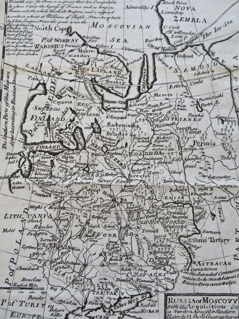 Russia Muscovy Finland Ukraine Lapland Crimea Tartary c. 1725 Moll antique map