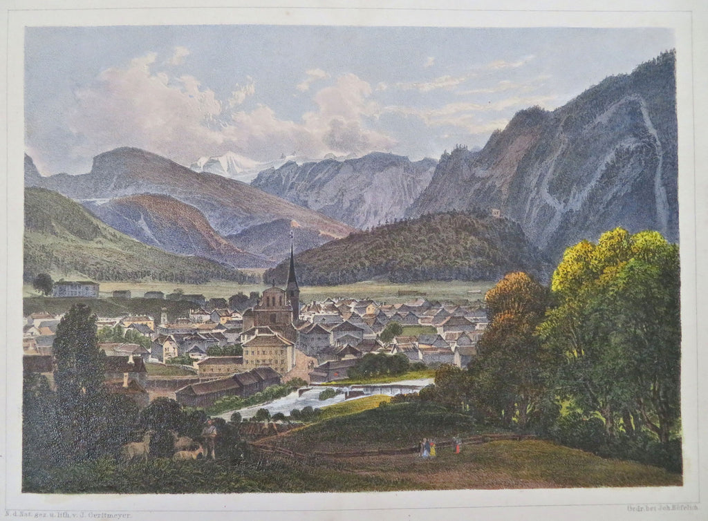 Bad Ischl Austria Resort Town Austrian Alps c. 1830 engraved landscape print