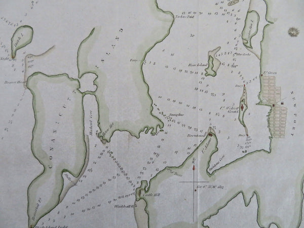 Newport Harbor Rhode Island 1837 Blunt coastal survey hand color map