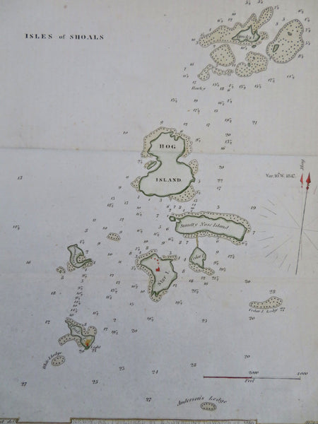 Isles of Shoals Smuttynose & Hog Islands 1850 Blunt engraved coastal survey map