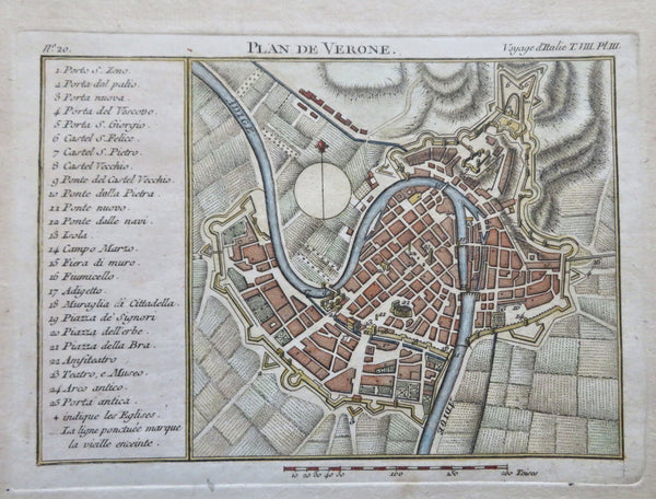 Verona Italy Fortifications Churches Piazzas Star Fort 1770 engraved city plan