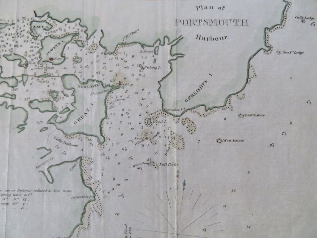 Portsmouth Harbor New Hampshire & Maine 1847 Blunt fine miniature coastal map