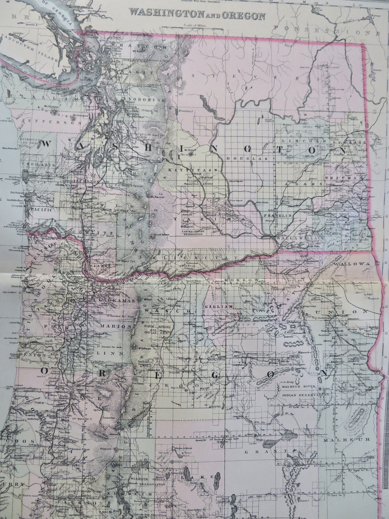 Washington & Oregon Pacific Northwest Seattle Portland Eugene 1889 Bradley map