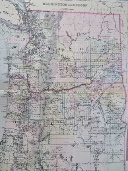 Washington & Oregon Pacific Northwest Seattle Portland Eugene 1889 Bradley map