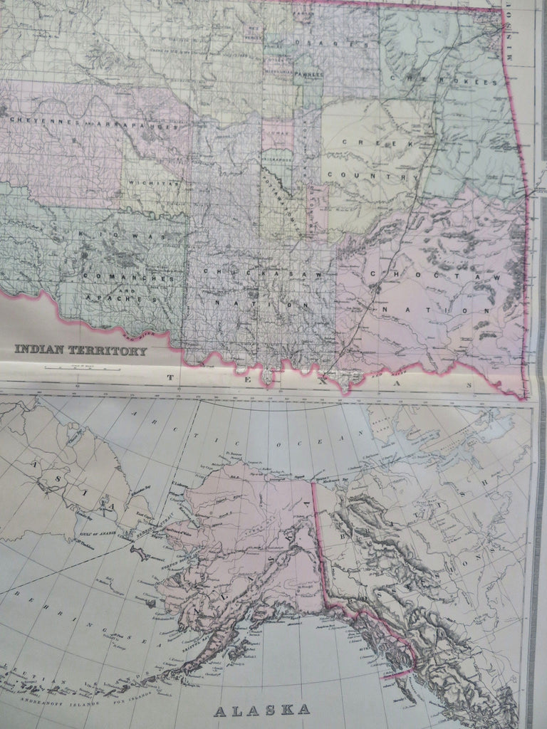 Alaska & Oklahoma Indian Territory Tulsa Oklahoma City 1889 Bradley large map