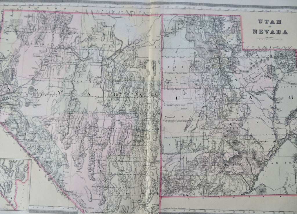 Utah & Nevada Las Vegas Salt Lake City Reno c. 1889 Bradley large map