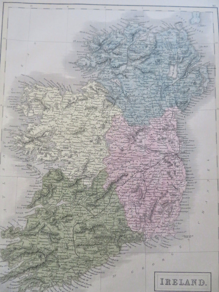 Ireland Leinster Ulster Connaught Dublin Counties Railroads 1853 Hall map