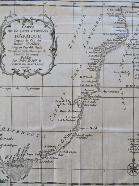 South Africa Zanzibar Mozambique Cape Colony Nataal Xhosa c. 1750 Bellin map