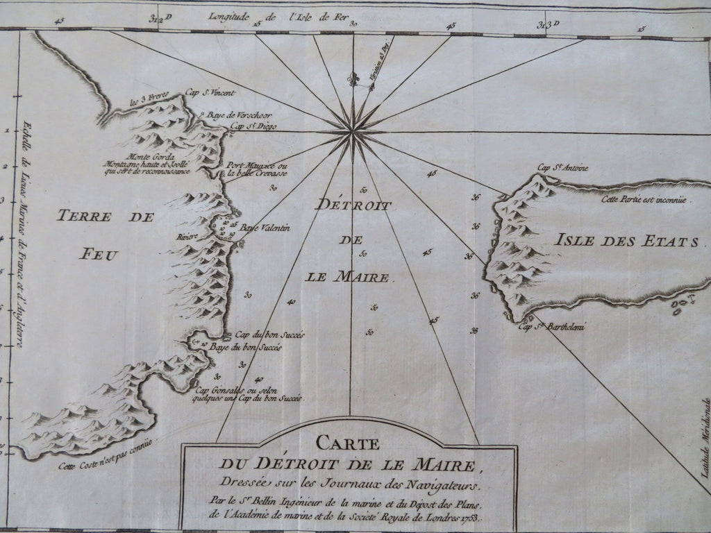 Tierra del Fuego Magellan Straits South America Argentina 1753 Bellin map