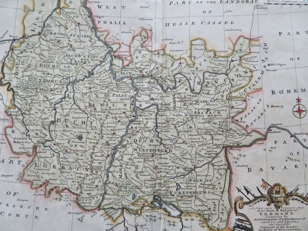 Southwestern Germany Holy Roman Empire Alsace Baden Württemberg 1751 Bowen map