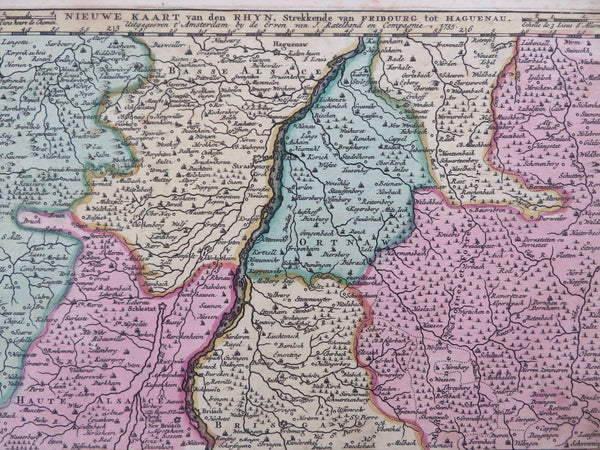 Rhine River France Alsace Lorraine Strasbourg Germany c. 1710 de la Fueille map