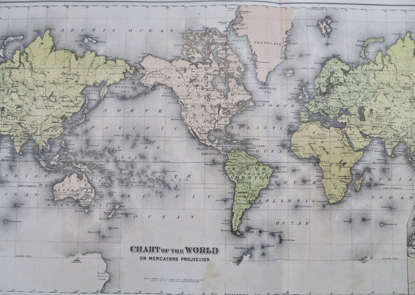 World Map Mercator's Projection Palestine Texas CA 1881 Canadian Rare Map