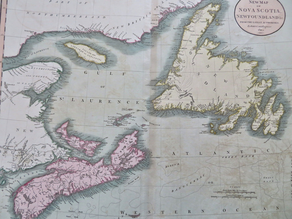 Nova Scotia Newfoundland Gulf St Laurence 1811 John Cary lovely large map