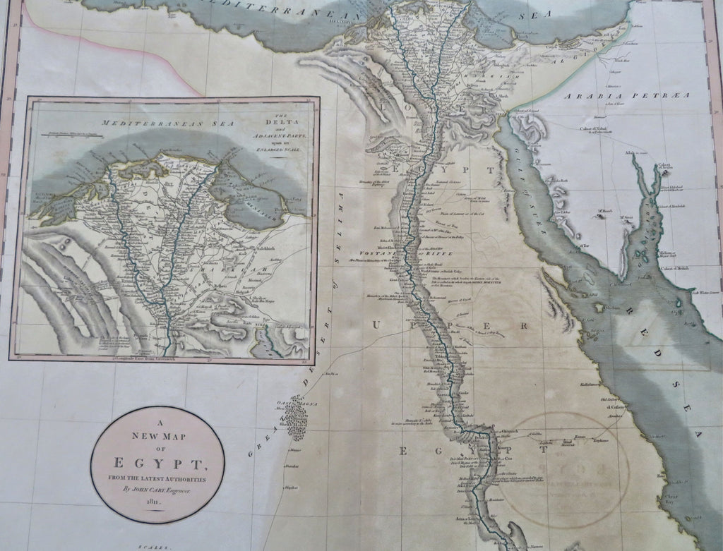 Upper & Lower Egypt Nile Delta Cairo 1811 John Cary lovely large old map