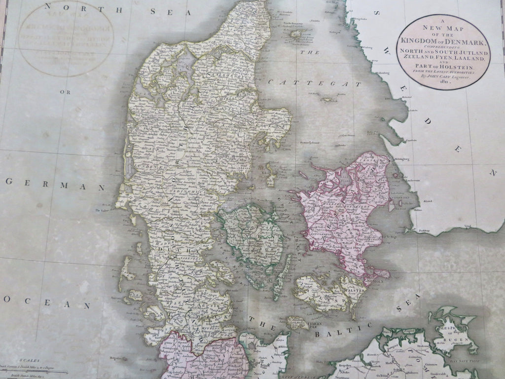 Kingdom of Denmark Copenhagen Baltic Sea Sjaelland 1811 John Cary large map