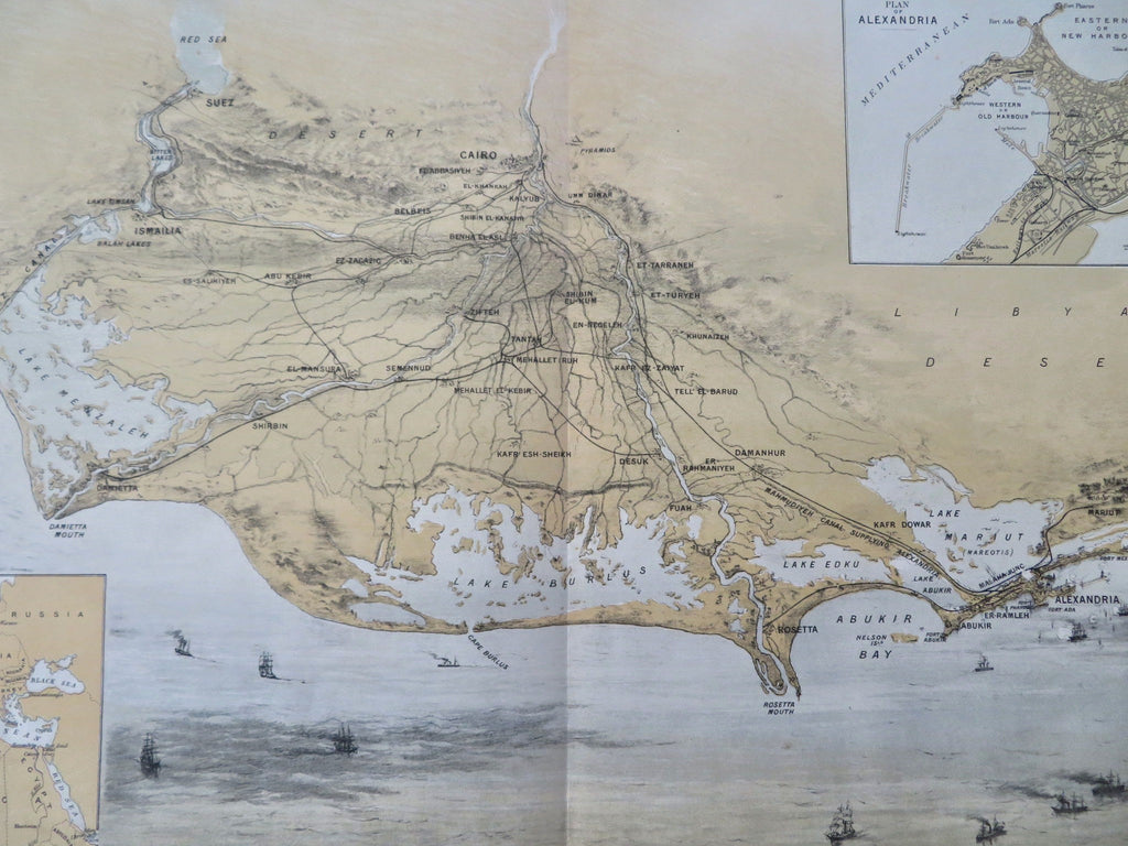 Egypt Nile Delta Cairo Alexandra Port Said Ismailia Suez 1882 Bird's Eye View