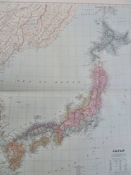 Japan Tokyo Yokohama Osaka Honshu Hokkaido 1869 Stanford huge detailed map