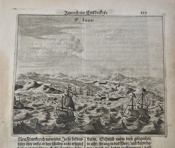 St Jago Santo Domingo Caribbean Island 1676 antique engraved Ogilby view print