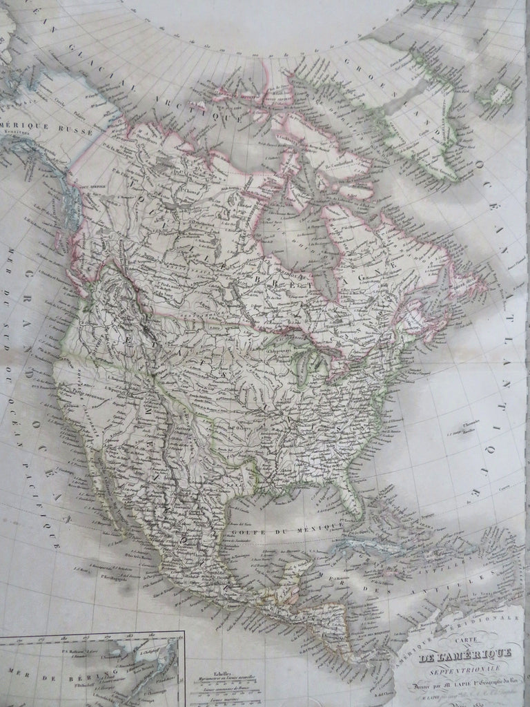 North America Canada United States Mexico Alaska Aleutian Islands 1830 Lapie map