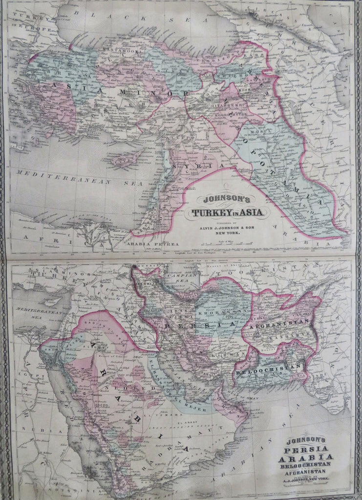 Middle East Ottoman Empire Persia Iran 1879 A.J. Johnson Scarce Issue map