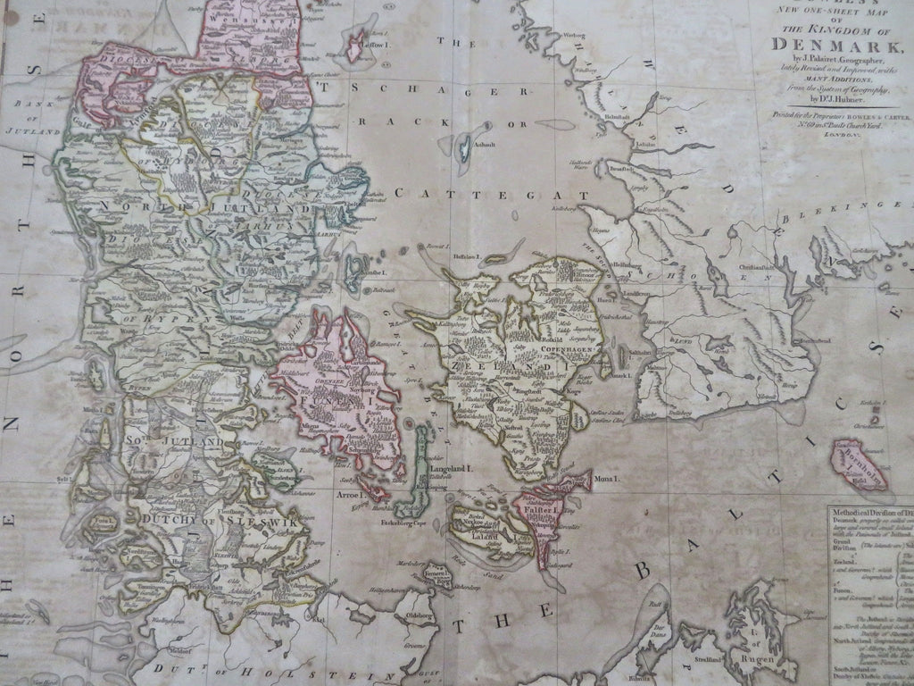 Kingdom of Denmark Copenhagen Sjaelland Fyn c. 1800 Bowles & Carver large map