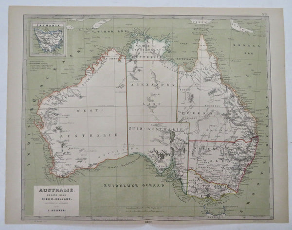 Australia New South Wales Queensland West Australia 1872 Kuijper detailed map