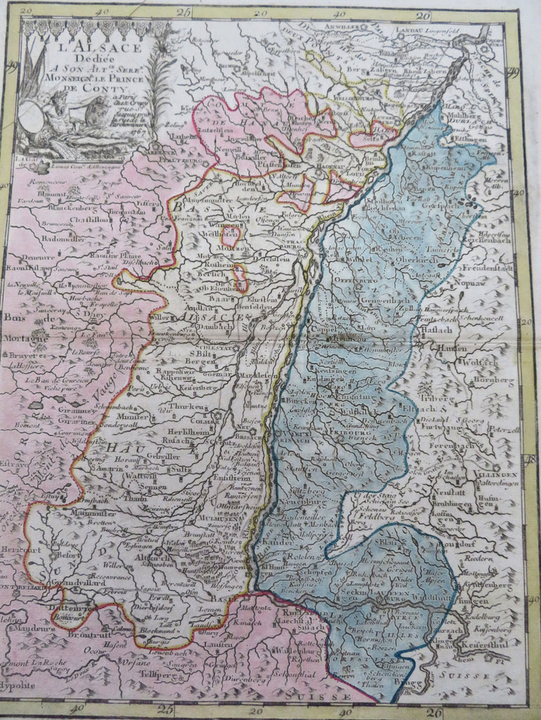 Alsace France Rhine River Strasbourg 1767 Le Rouge Crapy decorative map