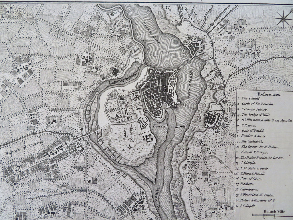 Mantua Italy Star Fortifications 1800 Stockdale city plan w/ environs terrain