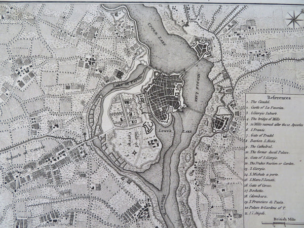 Mantua Italy Star Fortifications 1800 Stockdale city plan w/ environs terrain