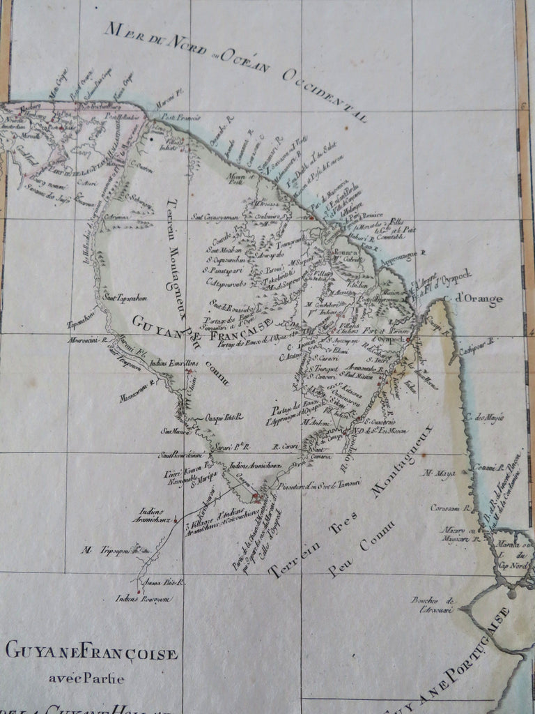 French Guyana Suriname Brazil South America c. 1780 Bonne map