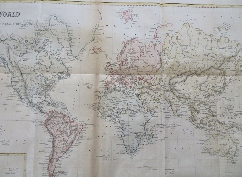 World Map Mercator's Projection Cape Colony Singapore Tasmania 1846 Hall map