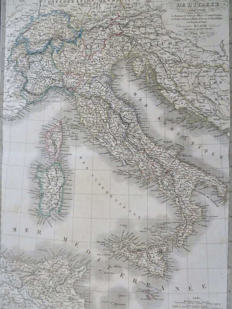 Italy Austria-Hungary Sicily Sardinia Balkans c. 1840 Brue antique map