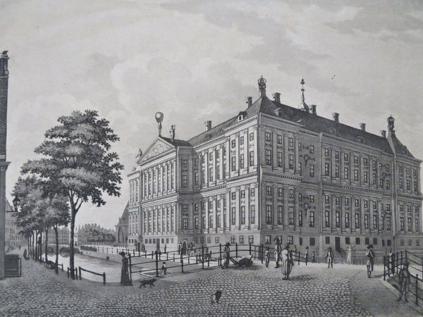 Dutch Royal Palace Amsterdam Netherlands c. 1810 Portman aquatint print