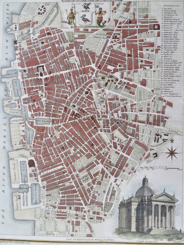 Liverpool & Merseyside England U.K. vignette 1807 decorative city plan map