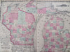 Wisconsin & Michigan Lake Michigan 1862 Johnson & Ward map Civil War-era Issue