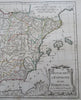 Spain & Portugal Madrid Lisbon Barcelona Pamplona 1780 Vaugondy engraved map