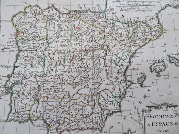 Spain & Portugal Madrid Lisbon Barcelona Pamplona 1780 Vaugondy engraved map