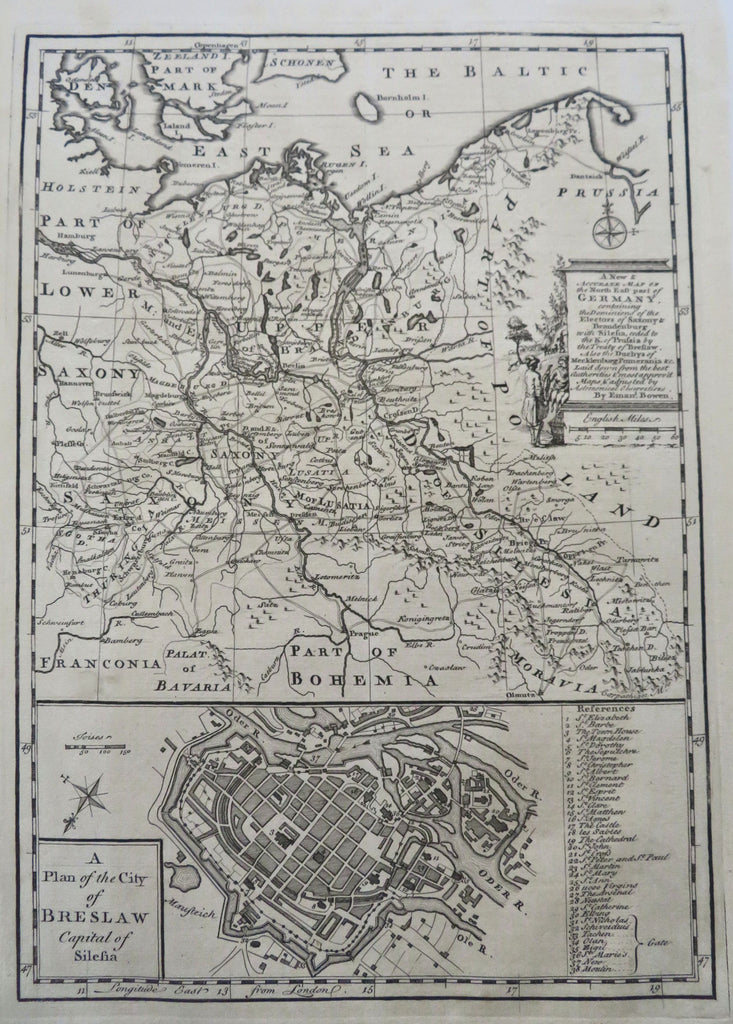 Holy Roman Empire Germany Prussia Saxony Silesia Breslau 1760 Bowen map